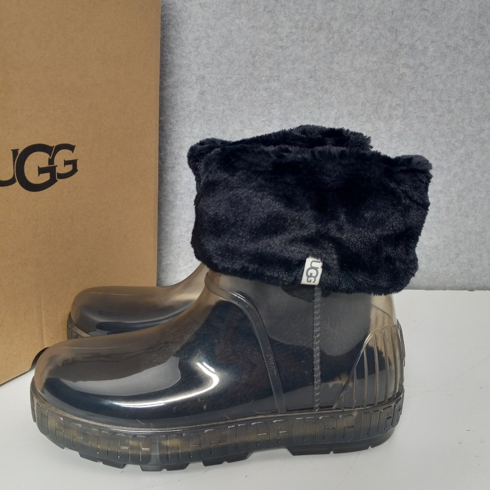 Ugg Drizlita Clear/Black Rain Boots Waterproof Removable Sock Liners Womens 10